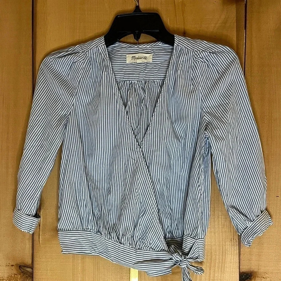 Madewell Blue Striped Wrap Top - Picture 2 of 4